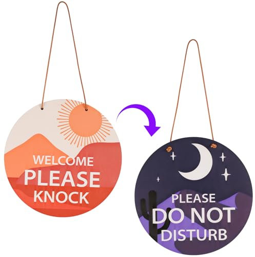 Panneau de Porte Do Not Disturb, Panneau Rond Double Face en Bois à Suspendre 23x23cm Panneau Welcome Please Knock pour Porte de Bureau Salle de Réunion Étude à Domicile