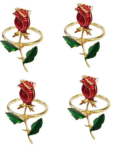 HOMSFOU 4 Stück Rose Serviettenringe Serviettenhalter hochzeitstischdeko Serviettendekor-Accessoire Schnalle für Tischservietten Metallknopf schmücken Einrichtung Serviettenschnalle