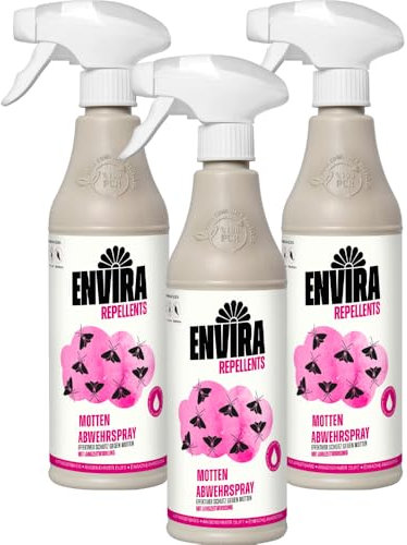 Envira Motten Abwehrspray 3 x 500 ml - Spray mit Langzeitwirkung gegen Motten, Kleidermotten & Lebensmittelmotten - Mottenschutz für Kleiderschrank - Mittel gegen Motten in der Wohnung