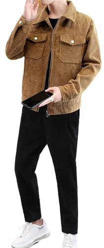 crazynekos Herren-Trainingsanzug, Cordjacke, lässig, Sport, 2-teiliges Outfit, athletisch, Jogginganzüge, Reißverschluss, Sweatsuit (L, Braun), braun, L