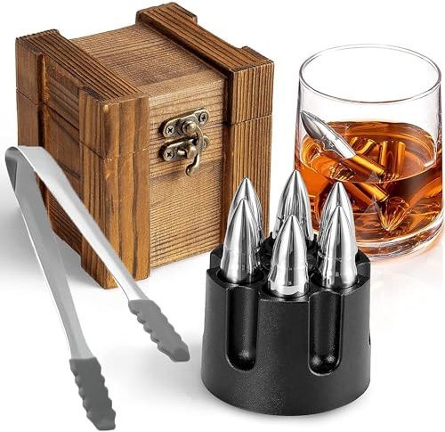 YUEMING Whiskey Steine Set Geschenke für Männer, Whisky-Geschenkset Whiskey Edelstahl Eiswürfel kann den Wein abkühlen, ohne Whisky-Getränke zu verdünnen, Geschenke für Väter, Ehemänner und Männe