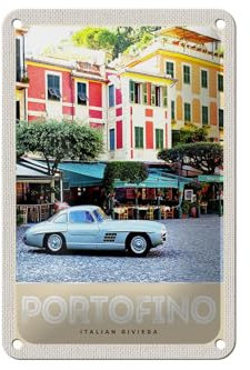 FEMER Blechschild Reise 12x18cm Portofino Italien Riviera Altstadt Schild