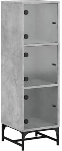 vidaXL Highboard mit Glastüren, Hochschrank mit 3 Fächern, Beistellschrank für Wohnzimmer, Kommode Sideboard, Modern, Betongrau Holzwerkstoff
