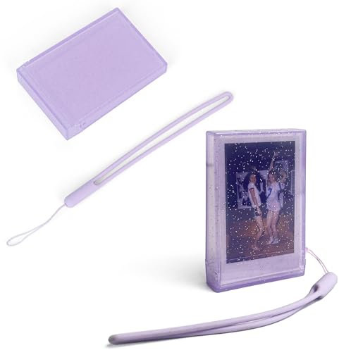 Linpr Étui de Protection Transparent 3 pour Fujifilm Instax Mini 7+/8/9/11/12/40/90/EVO avec 2 Cadres Photo, Boîte de Rangement et Sangle | Accessoires Compatible Mini 11/12/EVO (Flash Violet)