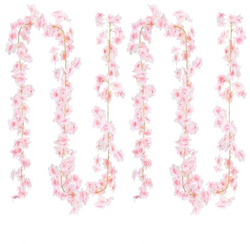 2 Stück Künstliche Kirschblüten Girlande Blumenranke, Blumengirlande Deko, Kirschblütengirlande, Künstliche Blumengirlande Deko, Rosa Party Hochzeit Deko Künstliche, Kirschblüten Deko(Hellrosa, 3,6M)
