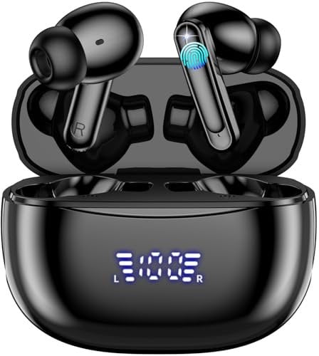 Wireless Earbuds, Bluetooth 5.3 Headphones with 4 ENC Noise Cancelling Mic, Deep Bass Stereo Sound Bluetooth Earbuds with Dual LED Display/Light Weight/ IP7 Waterproof/Fast Charge Wireless Earphones
