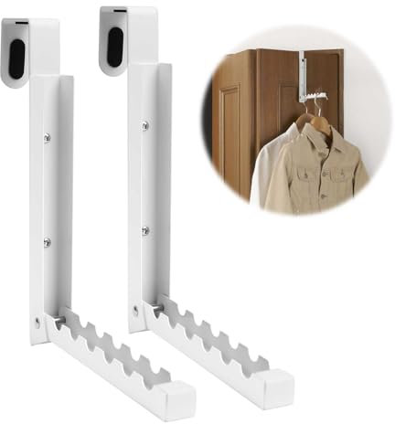 Yallmie 2Pcs Over Door Clothes Hanger, Over Door Hooks Hanger Foldable Coat Hooks, Over Door Folding Clothes Hanger with 6 Grooves for Camping Trips, Hotel, Apartments