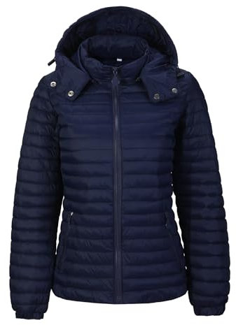 TONY BACKER Piumino Donna 100 Grammi Mezza Stagione Avvitato Trapuntato con Cappuccio Rimovibile per Lavoro Scuola Moto Quotidiano Attività All'Aperto DG004 (IT, Testo, XXL, Regular, Regular, BLU)