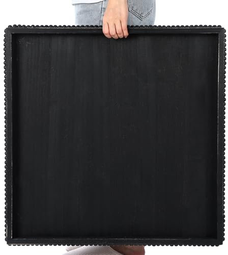 Nuogo Extra Large Square Ottoman Table Tray with Wooden Bead Washed Wooden Serving Tray Multipurpose Decorative Square Ottoman Tray for Coffee Table Platter Room Kitchen Counter (24 x 24 Inch,Black)