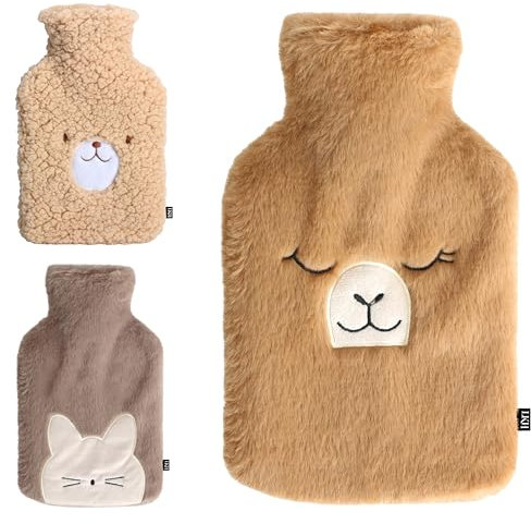 LKH Hot Water Bottle with Cover - 1 Litre Hot Water Bottle for Adults with Washable, Super Soft Sherpa Cover for Kids, Adults & Teens - Best for Neck, Shoulder, Period Pain Relief - Hot Water Bottles