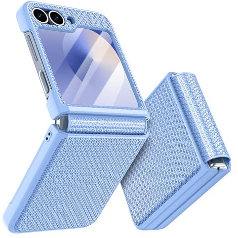 Doeshine für Samsung Galaxy Flip 6/Z Flip 7 FE Hülle [Not for Flip 7] mit Scharnierschutz & Displayschutzfolie, Rutschfester Textur, Hard PC Militär Stoßfest Schutzhülle Rugged Cover (Hellblau)