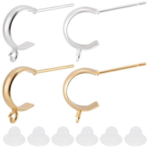 Beebeecraft 1 Caja de 20 Piezas de Aros de 2 Colores Accesorios para Aretes de Medio Aro Aretes Colgantes Abiertos Redondos Chapados En Oro de 18 Quilates 20 Piezas de Tuercas de Plástico para Aretes
