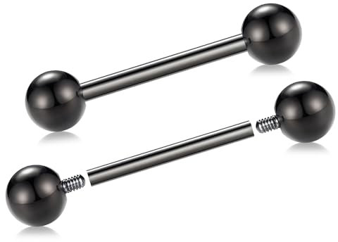AROWRO Zungenpiercing Nippelpiercing Brustwarzenpiercing Nipple Piercing Brustwarze Stäbe Brustwarzenpiercing Schmuck Zungensteg Piercing Zungenpiercing Innengewinde Titan 16G 18mm Schwarz