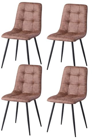 GrandCA HOME 4er-Set Esszimmerstühle, Moderne Küchenstühle mit Metallbeinen, gepolsterte Esszimmerstühle, wasserdichter Stoff mit Ledertechnologie, Hellbraun