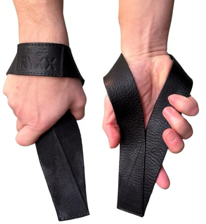 Premium Leather Weightlifting Straps by RYXX | Heavy-Duty Gym Straps for Deadlifts, Pulls & Rows | Maximum Grip & Wrist Support | For Men & Women | Made in the UK