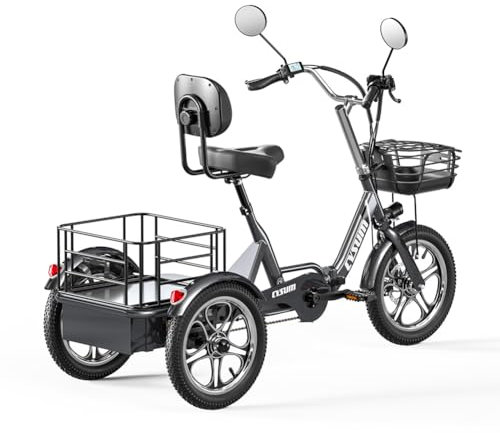 cysum T1 ProTriciclo eléctrico para Adultos, Bicicleta eléctrica de Tres Ruedas de 16 Pulgadas para Hombres y Mujeres, Bicicleta eléctrica de Carga Plegable, batería 48 V 22 Ah, autonomía 100 km