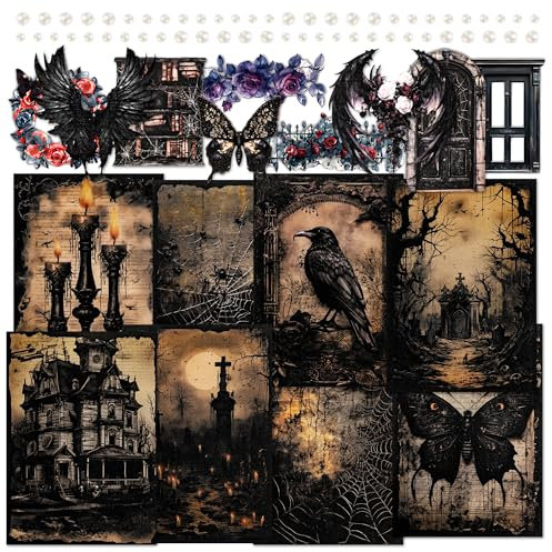 Gothic-Scrapbook-Papier, Dark Academia-Aufkleber, Vintage-Junk-Journal-Zubehörset, Gothic-Wandkunst, Retro-Collage, Kunstdrucke eines schwarzen mystischen Schmetterlings zum Basteln von Karten (Damon)