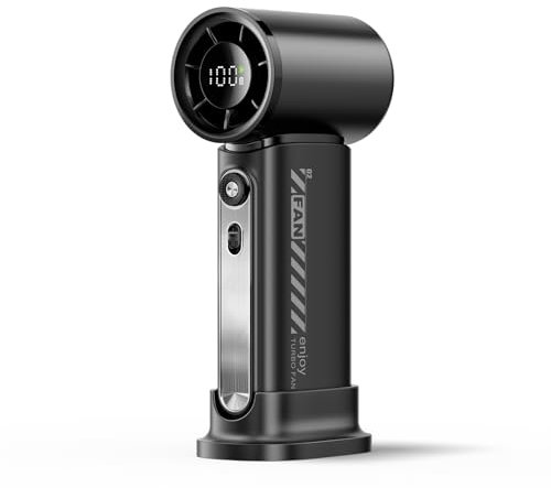 Koonie 19000 RPM High Speed Portable Handheld Fan,100 Speeds Mini Turbo Fan, 3600mAh, 12H Max Cooling Time, Digital Display, 5 Height, Rechargeable Hand Fan for Outdoor Indoor Black