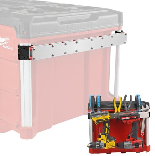 BPOPO Akkubohrer-Halter kompatibel mit Milwaukee Packout, Werkzeughalter für Maßband, Schraubenzieher & Schraubenschlüssel – Seitliche Montage am Packout-Werkzeugkasten