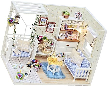 DECHOUS 1Stück Mini DIY Haus Bausatz für Katzenfreundliche Spielzeuge Handgemachtes Miniatur Cottage Modell Kreatives Holzspielzeug für Junge Mädchen für Rollenspiele und