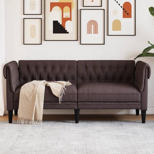 ChicAbode Chesterfield-Sofa 2-Sitzer Dunkelbraun Stoff Couch mit Armlehnen Rückenlehne Stützbeine, Polstersofa für Wohnzimmer, Couchgarnitur, Modern