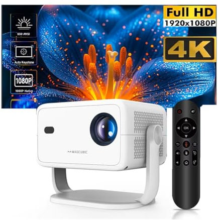 Proiettore Android 11 L018 nativo 1080P 650ANSI 4K con correzione trapezoidale automatica, messa a fuoco, Wi-Fi 6 BT5.2, portatile, per film all'aperto