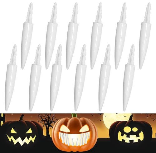 Halloween Kürbis Zähne Deko, 12 Stück Pumpkin Spitze Zähne, Gruselige Kürbislaternen Zahndekoration, DIY Kürbis Schnitz Dekoration Set, Schnitzzubehör für Halloween Ostern Cosplay Horror Party