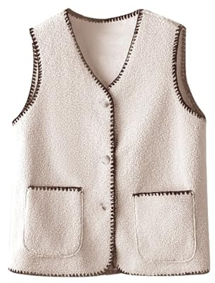 Gilet Donna In Pile Smanicato Elegante Invernale Sportivo Fleece Senza Maniche Casual Maglia A Coste Morbide Con Tasche Colletto Rialzato Trapuntato Per