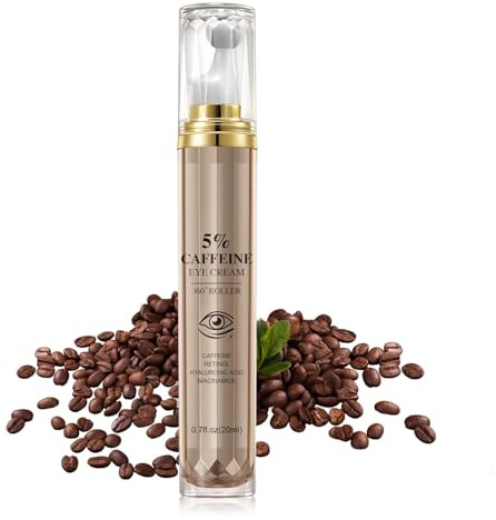 5% Koffein-Augencreme mit Retinol und Hyaluronsäure | 360°-Roller für effektive Linderung von Augenringen und feinen Fältchen | 20 ml Anti-Aging-Augenpflege