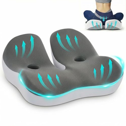 OFFASST Orthopädisches Sitzkissen für Bürostuhl und Auto - Ergonomisches Steißbeinkissen mit Memory Foam zur Entlastung von Steißbein und Ischias, Sitzerhöhung für Erwachsene (Grau)