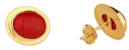 Pendientes de coral rojo natural de en plata de ley 925 bañados en oro | Pendientes ovalados de estilo minimalista para mujer | LK_VSTD_0492