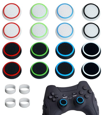 Juego de empuñaduras para el pulgar con anillos de precisión, tapas de joystick, cubierta de agarre para palanca de pulgar, tapas de botón de joystick, asistencia de controlador compatible con PS4/PS5
