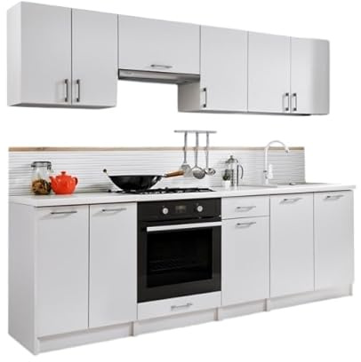 Genérico Muebles de Cocina Completa Eliza Blanco Brillo 240 cm sin encimera