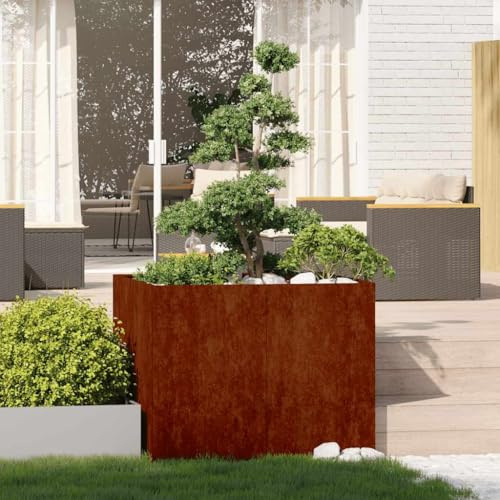 ACAGALA Pflanzkübel Metall 100x100x80 cm, Quadrat Garten Hochbeet in Offenes Bodendesign, Blumentopf aus Cortenstahl Stahl, Blumenkübel Pflanztopf Pflanzgefäß Übertopf, Braun