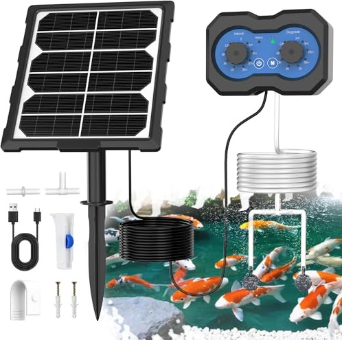 Boadw Pompe à oxygène Solaire 3W 2200mAh – Aérateur de Bassin Rechargeable – 146 Modes pour Circulation d'eau, Aquarium et Pisciculture