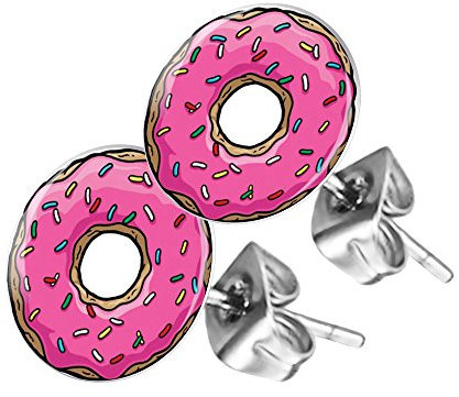 Piersando Ohrstecker Ohrringe Runde Kleine Stecker für Damen oder Kinder Silber mit Pink Donut Motiv