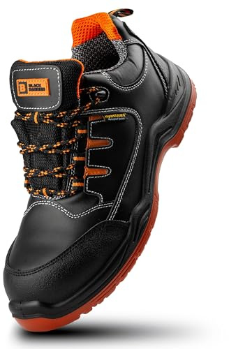 Black Hammer Men's Safety Trainers Genuine Leather Hydroguard Waterproof Composite Toe Cap Professional Work Non-Slip Lightweight Comfortable for Outdoor and Indoor Use 9007