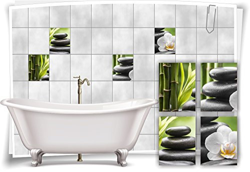 Medianlux Fliesenaufkleber Fliesenbild Zen Steine Blüte Bambus Grün Wellness SPA Aufkleber Sticker Deko Bad WC, 15x20cm fp5p150h-71810