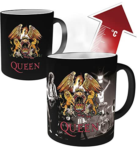 Queen Tasse mit Thermoeffekt Classic Crest schwarz, bedruckt, aus Keramik, Fassungsvermögen ca. 420 ml..