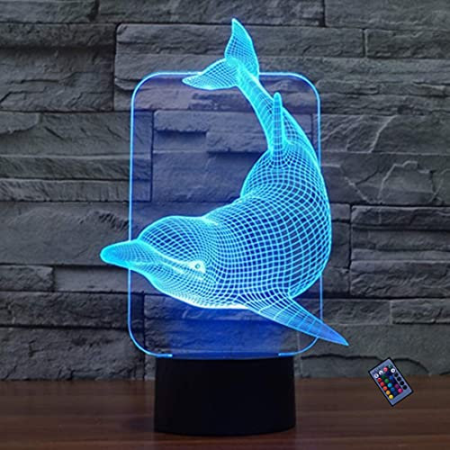 YTDZLTD Kreative 3D Delphin Nacht Licht 16 Farben Andern Sich Fernbedienung USB-Strom Touch Schalter Dekor Lampe Optische Täuschung Lampe LED Lampe Tisch Kinder Brithday Weihnachten Geschenke