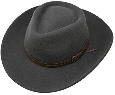 Borges & Scott Hardy - Leichter Fedora Hut mit breiter Krempe und Lederband - 100% Wollfilz - Für die Reise knautschbar - Wasserabweisend - 56cm Dunkelgrau
