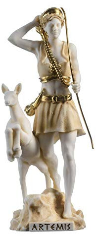 Göttin Artemis Diana Griechische Statue Natur Mond Goldton Alabaster 22,5 cm