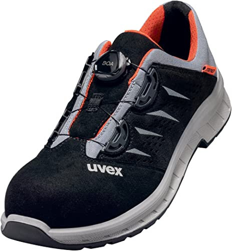 Uvex 2 Trend Halbschuh mit BOA Fit System, Sicherheitsschuhe S1 P SRC, Arbeitsschuhe für Herren, Schwarz/Grau/Orange, Größe 43