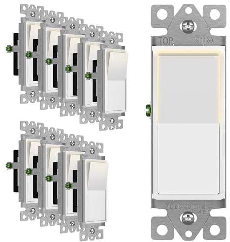 ENERLITES White Illuminated Single Pole Decorator Paddle Light Switch, 15A