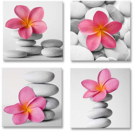 Genius Decor-Modern Wall Art - Quadro da parete con fiori e ghiaia di pietra, colore: Rosa e Grigio
