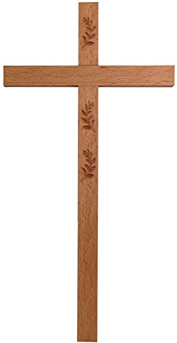 Kaltner Präsente Geschenkidee - Wandkreuz Kruzifix Kreuz aus Buche Holz 38 cm mit Palmzweige eingeschnitzt