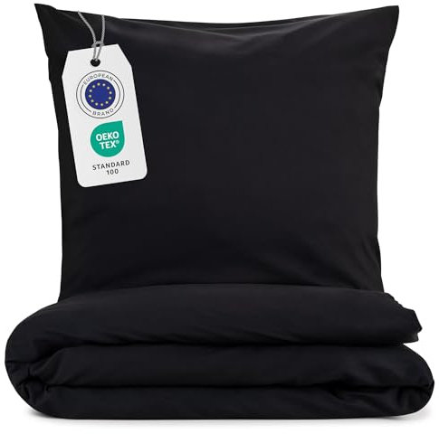Blumtal Housse de Couette 200x200 cm + 2X taie d'oreiller 65x65 cm - Parure de lit 200x200 certifié Oeko-TEX - Couleur Noir