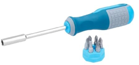 Ferrestock FSKDES014 1/4-Zoll-Schraubendreher mit magnetischem Gummi-Bithalter, 6 Bits aus Chrom-Vanadium-Stahl (Cr-V) und gummiertem ergonomischem Griff