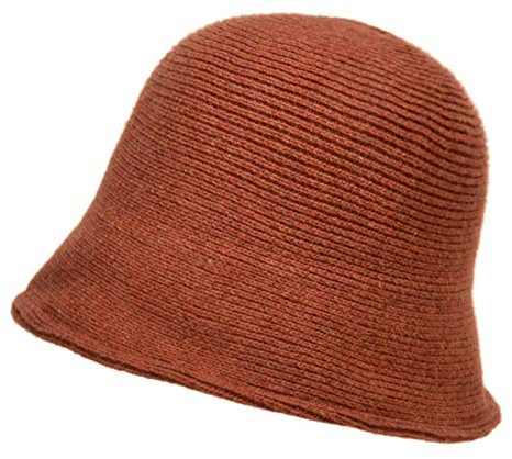 Washranp Damenhut, einfarbig, Wolle, mit Kordelzug, Fischerhut, Vintage-Stil, Strick, Ziegelrot