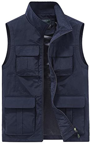 Yukirtiq Herren Anglerweste Outdoor Weste mit Vielen Taschen Fischerweste Schnelltrocknend Sommerweste Jagdweste Leicht Fotoweste Safariweste, Blau, M